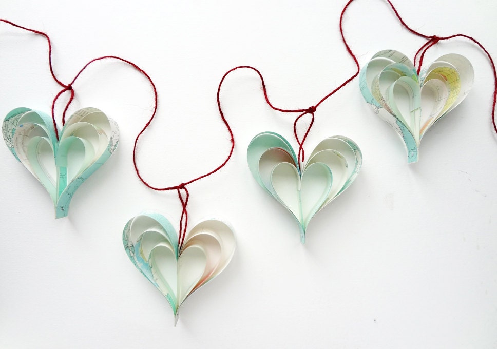 Pale Mint Blue Home Decorations Paper Hearts Easter Decor Summer Nautical Garland