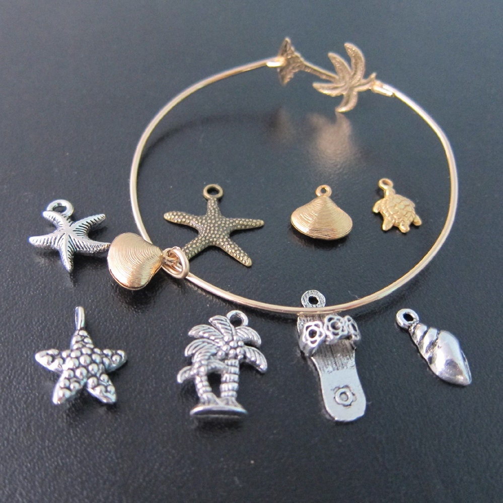 Add a Beach Charm to your Bangle Bracelet Order - Silver or Gold Beach Charm Bracelet, Beach Charm Bangle, Ocean Charm, Beach Jewelry
