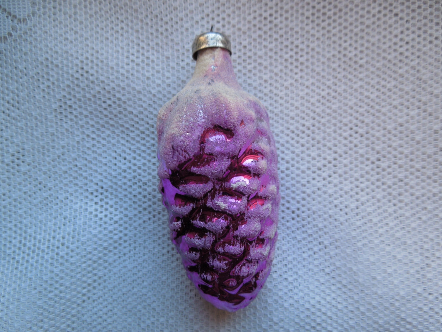 Christmas ornament - cone - decoration Russian ussr glass painted violet 1970s