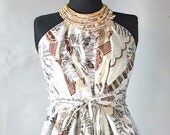 African Print Patchwork Halter Dress With Wood Bead Necklace