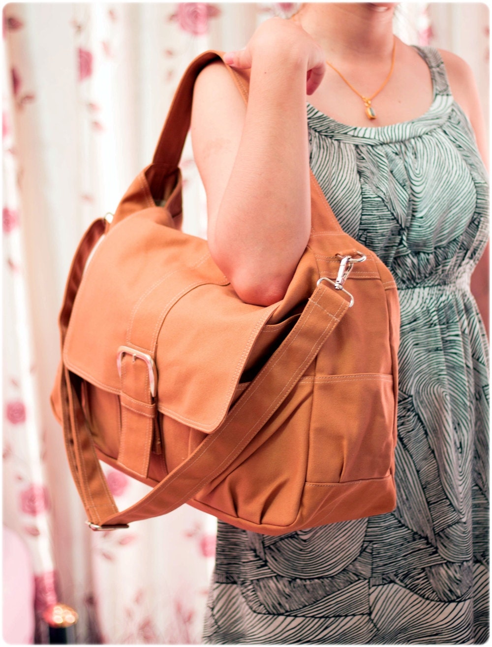 Brown Messenger bag, Women tote bag, Canvas Bag, Handheld Shoulder Bag, Diaperbag, Laptop Bag, Book Bag, Travel Bag