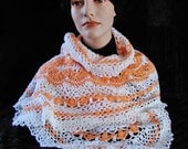 Lace Shoulder Wrap in White and Peach - Hairpin Lace and Crochet - Oval Lace Shawl - Acrylic
