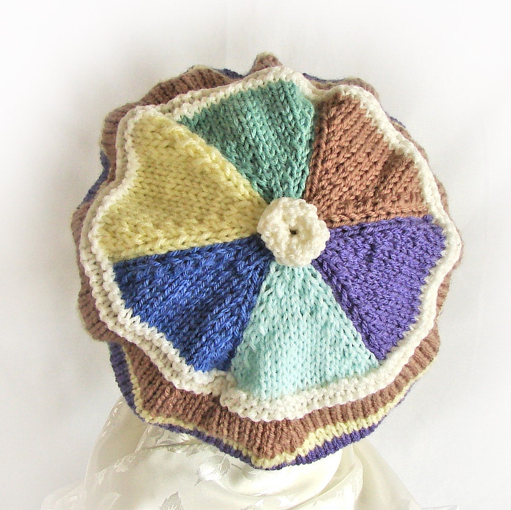 Wedges and Stripes Art Hat - Acrylic - Woman's Knit Hat - OOAK