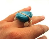 Turquoise Colored Magnesite Hand Wire Wrapped Ring - One Of A Kind- BSR-0102