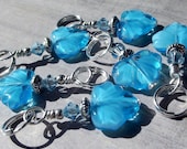 Stitch Markers, Crafting Embellishments -Aqua Blue Leaves -Set of 6