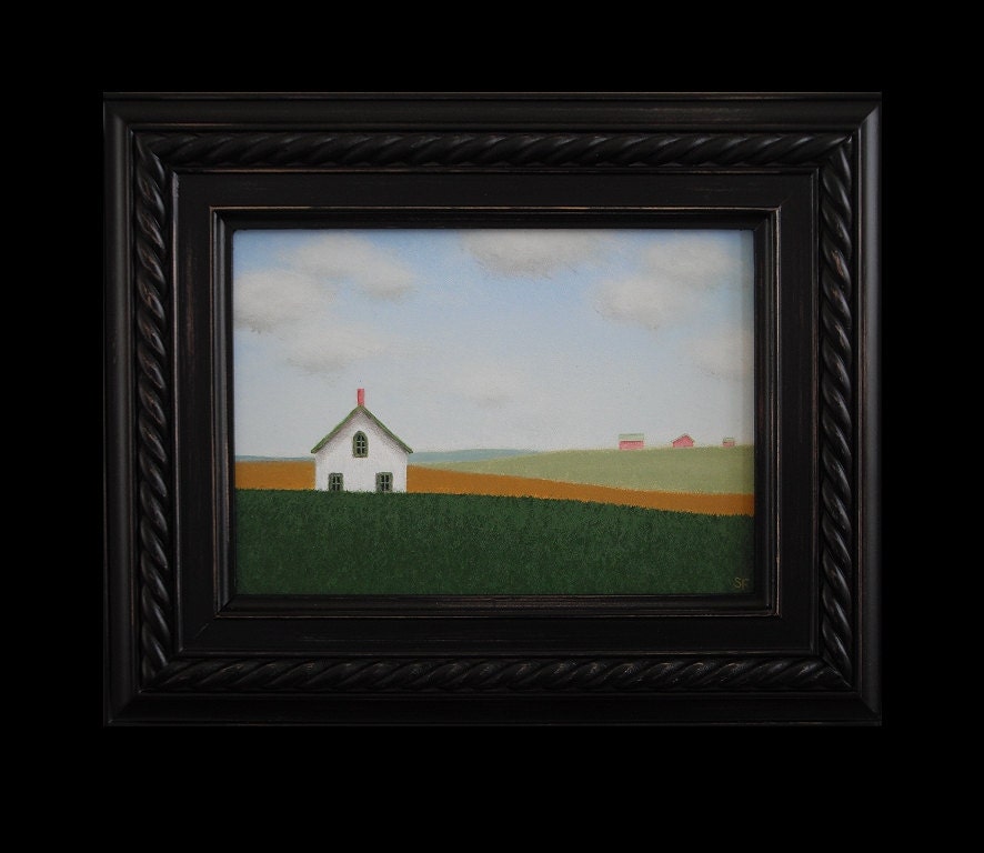 Farmhouse Painting Barn 5 x 7 Framed Gothic Art Folk Landscape Miniature Original Fine Art Gift Birthday Anniversary holiday