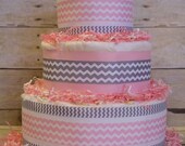 Pink & Grey Chevron Diaper Cake