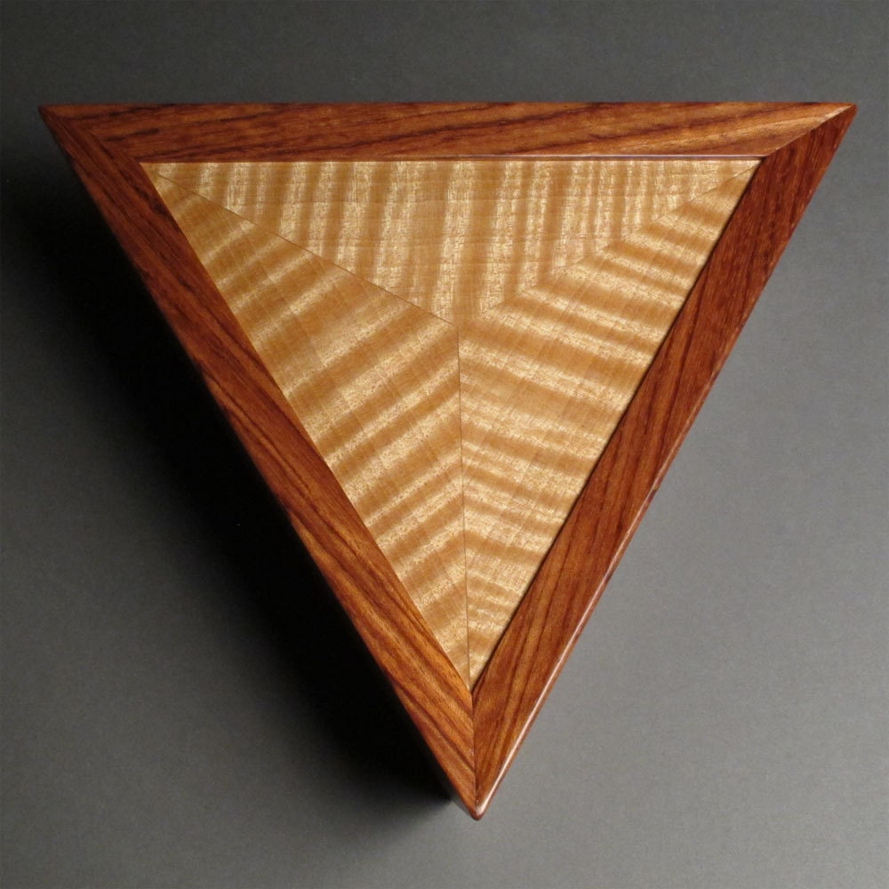 Triangular Jewelry Box,  'The Mini Tri-Box', Bubinga and Curly Anigre