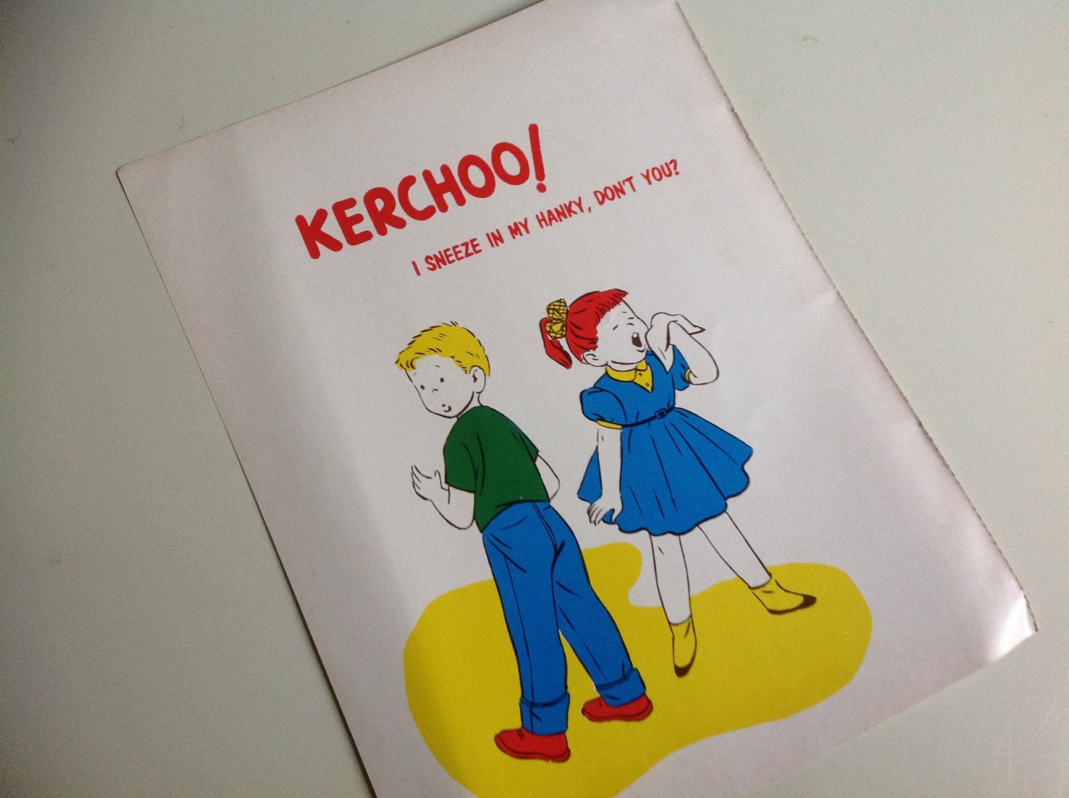 1960s Vintage School Mini Health Poster. Kerchoo. I Sneeze in My Hanky.