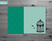 NEW - Wedding Invitation - Elegant, Damask Print, Folding Invitation - Vintage Bird Cage