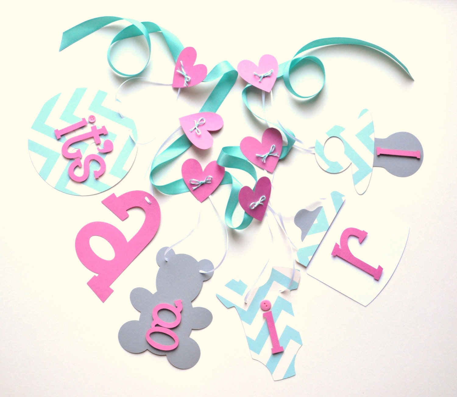 Pink blue and grey baby shower decorations chevron it's a girl banner by ParkersPrints on Etsy Il_570xn