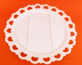 Vintage Large Heart Lace Edge Milk Glass Plate
