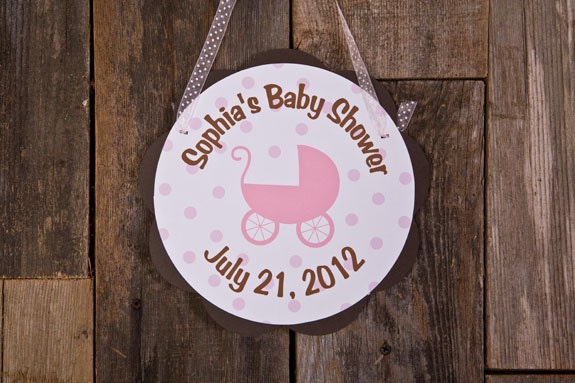 Pink and Brown Carriage Baby Shower Door Hanger, Baby Shower Decorations, It's a Girl Il_570xn