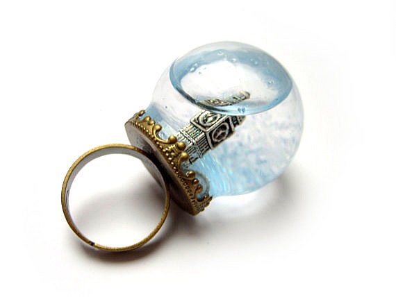 globe ring big ben tower london uk united kingdom england glass dome city snow globe brocade mini terrarium ring miniature terrarium jewelry