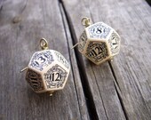 D12 steampunk dice earrings dice jewelry dnd dungeons and dragons toothed bar