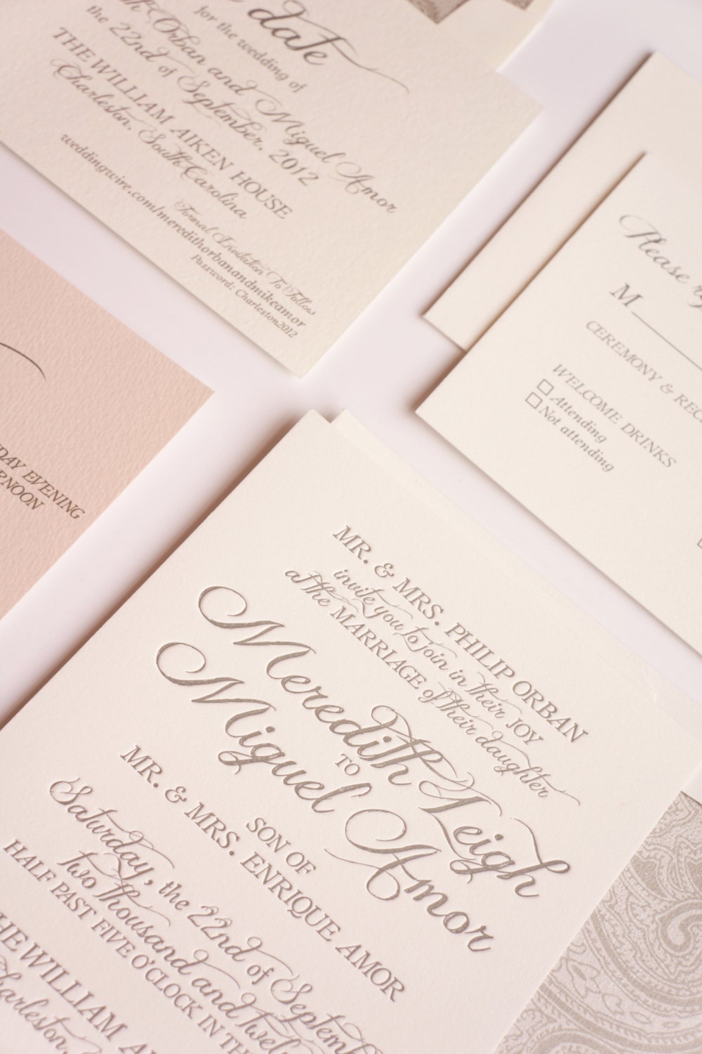 Romantic Blush and Grey Wedding Invitation
