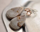 Natural Crazy Lace Agate Earrings with 14k Rose Gold Fill and Sterling Silver Earwires, Ivory, Cream, Mocha, Brown, Rose, Silver