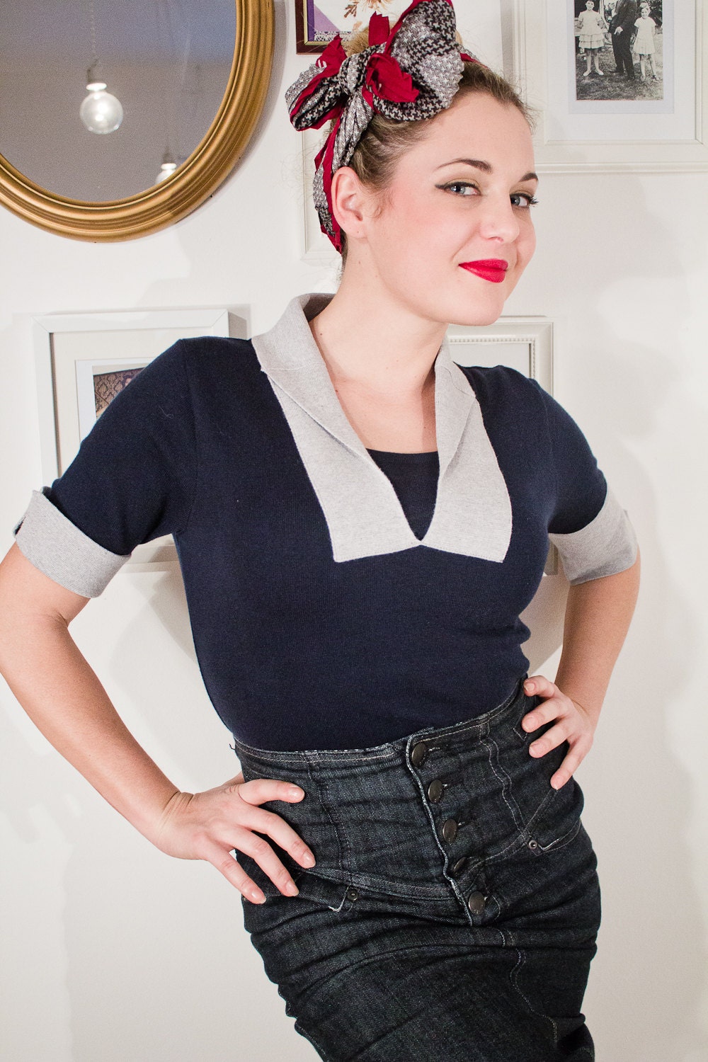 SALE gorgeous classic reproduction 40's jumper, blue-grey