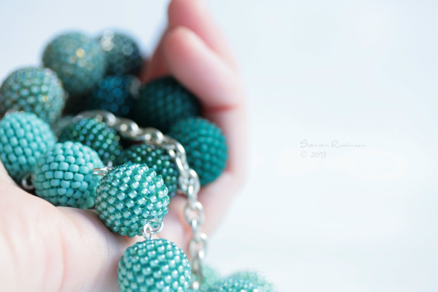 Aqua to Teal Beaded Beads Long Necklace