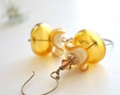 ON SALE Butterscotch Gold Ruffled Glass Earrings Amber Autumn Dangle