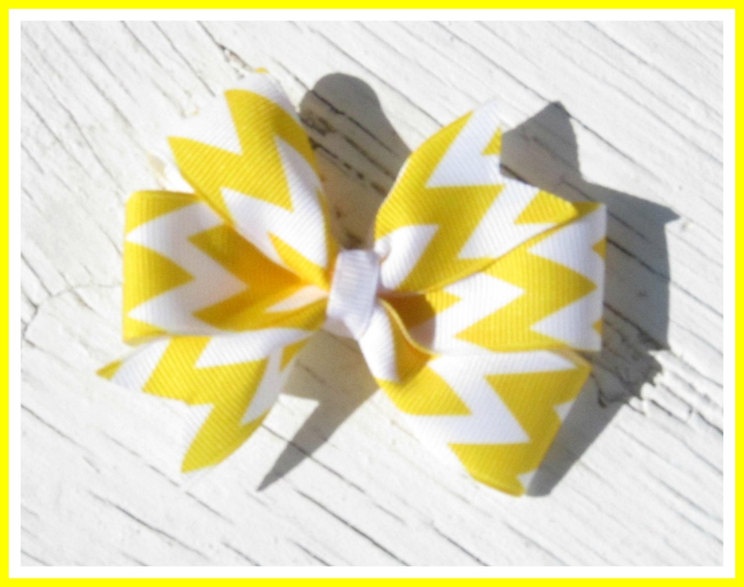 Yellow & White Chevron Pinwheel Bow- Infant Bow- Toddler Bow- Girls Bow