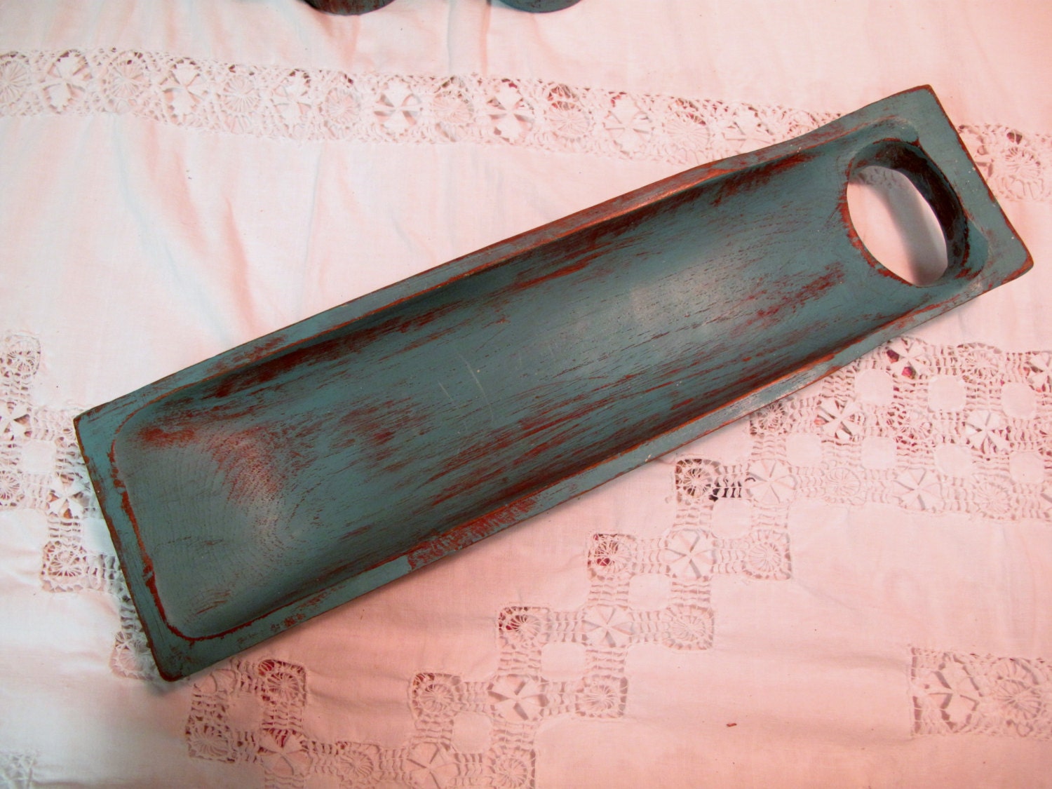 Primitive Country Wood  Tray, Jewelry Tray, Gift, Distressed, Handfinished in Florence Aqua..