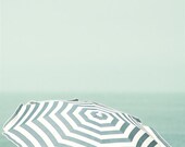 Parasol - 8x8 Fine Art Photograph - Summer Beach Sea Home Decor Stripes Simple Blue Wall Art