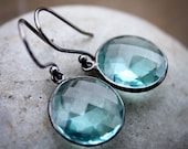 Black Rhodium Teal Quartz Earrings - Oxidized Metal - Simple Drops