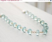 Memorial Day SALE Blue Aqua Quartz and Freshwater Pearl Necklace - 14KT gold Fill - Oceanic Shades, Summer Breeze