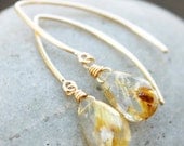 Memorial Day SALE Gold Rutilated Quartz Earrings - Gold Filled
