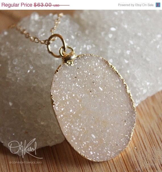 SALE 15 OFF Simple Vanilla Druzy Necklace - Free Form Necklace - 14K Gold Fill