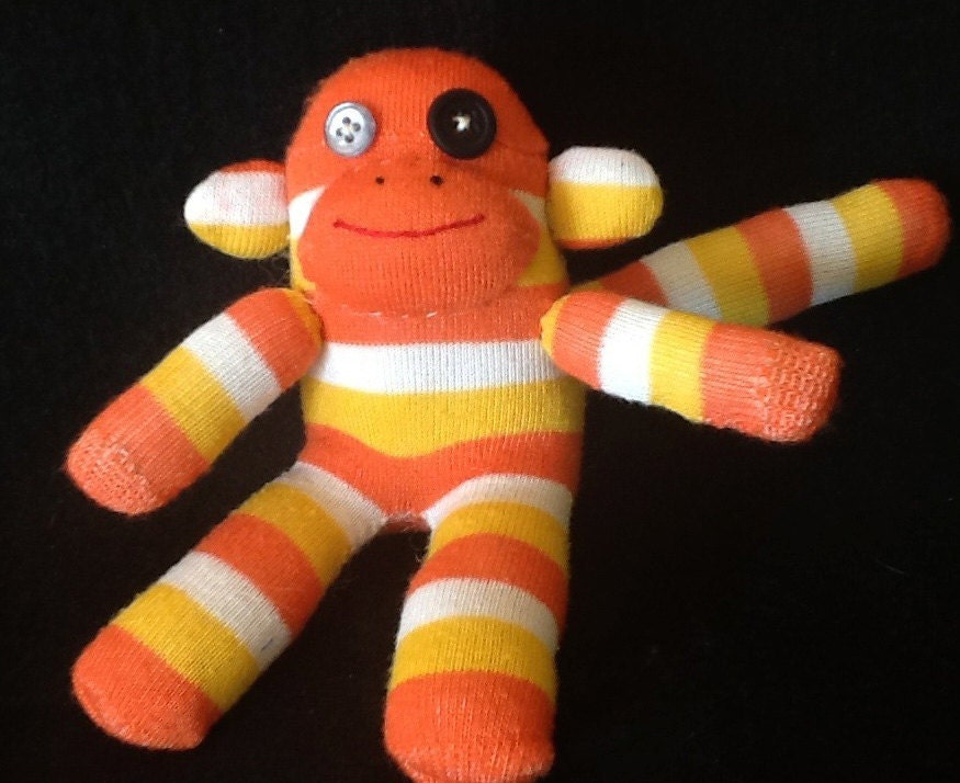 Orange striped mini Sock Monkey Ornament