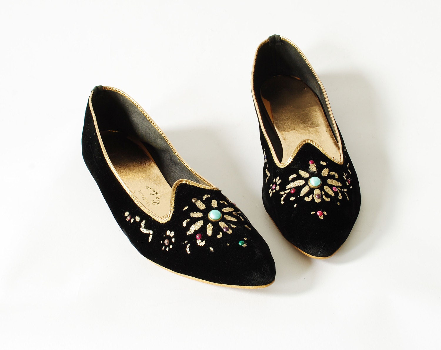 Vintage Velvet Loafer Slipper Pointed Flats Size 8 1960s Sparkle