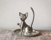 Vintage Silver Plate Ornate Elegant and Most Graceful Feline Cat Ring Holder.