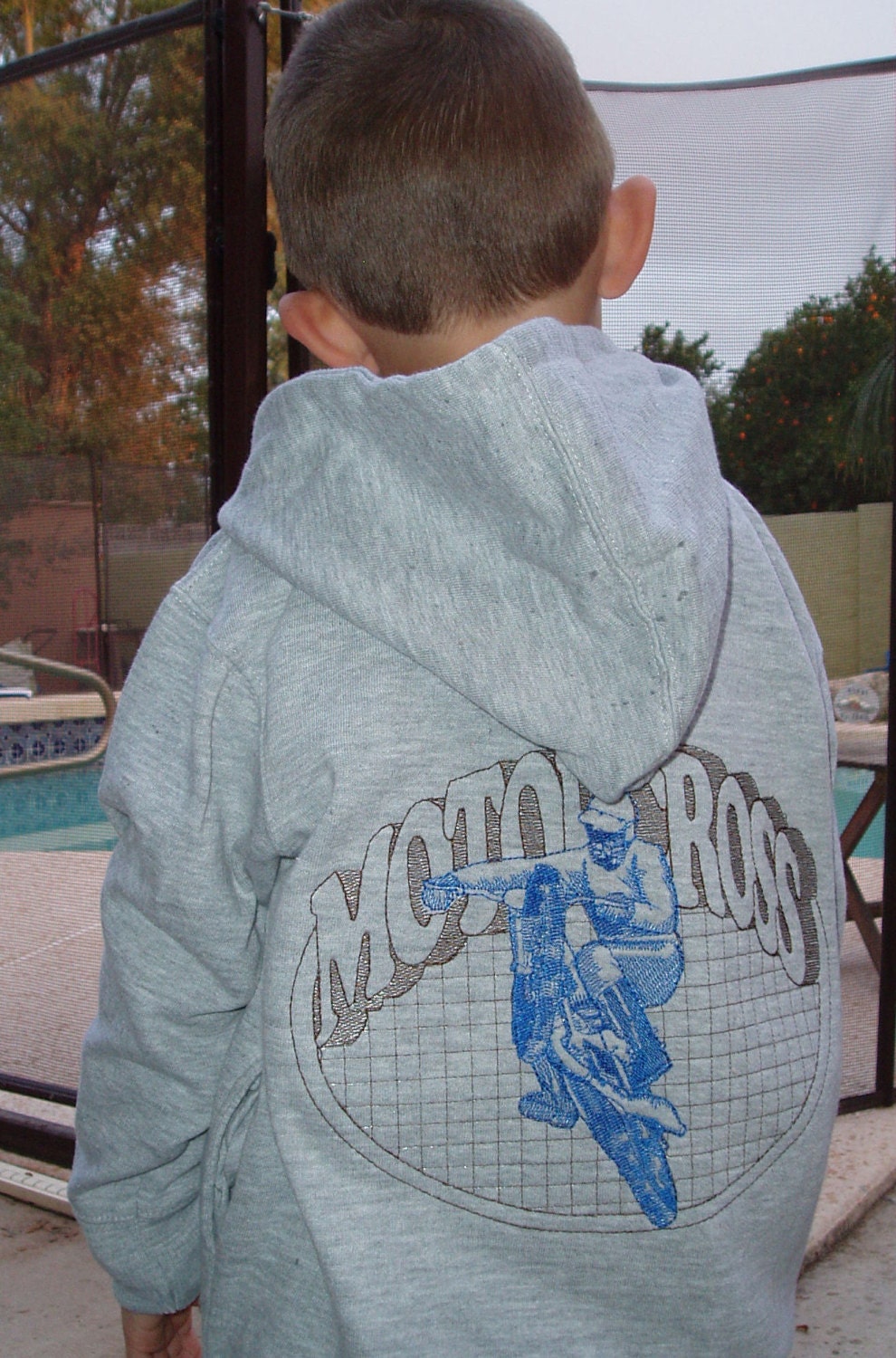 Embroidered Motorcross pullover sweatshirt in gray