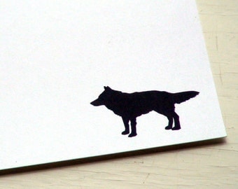 Wolf Personalized Stationery - Grey Wolf Silhouette Flat Cards - Black and White Thank You Notes - Set of 10