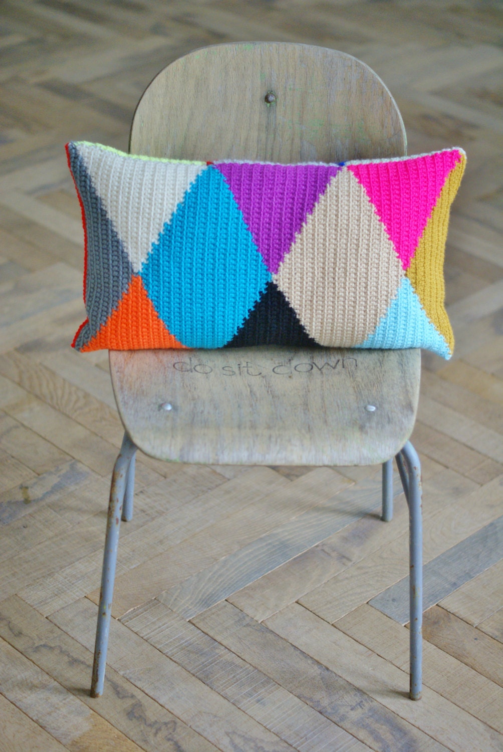 wood & wool harlequin pillow