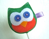 Owl Plush Felt Cupcake Topper - Green and Red Felt Cupcake Topper