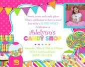 Candy Shop, Candyland Birthday Party Digital Invitation- 5x7- Print as many as you wish- With OR Without Photo