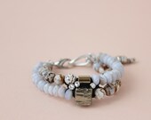 Hampi Bracelet in blue - statement blue and beige metal bracelet with semi-precious beads and swarovski