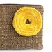 Chocolate Brown Clutch Handbag / Lemon Yellow Satin Flower