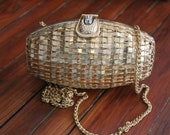 vtg RODO Basket Weave Gold tone metal evening purse/clutch