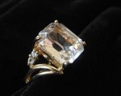18K HGE Large Clear Stone Ring, Size 6.5