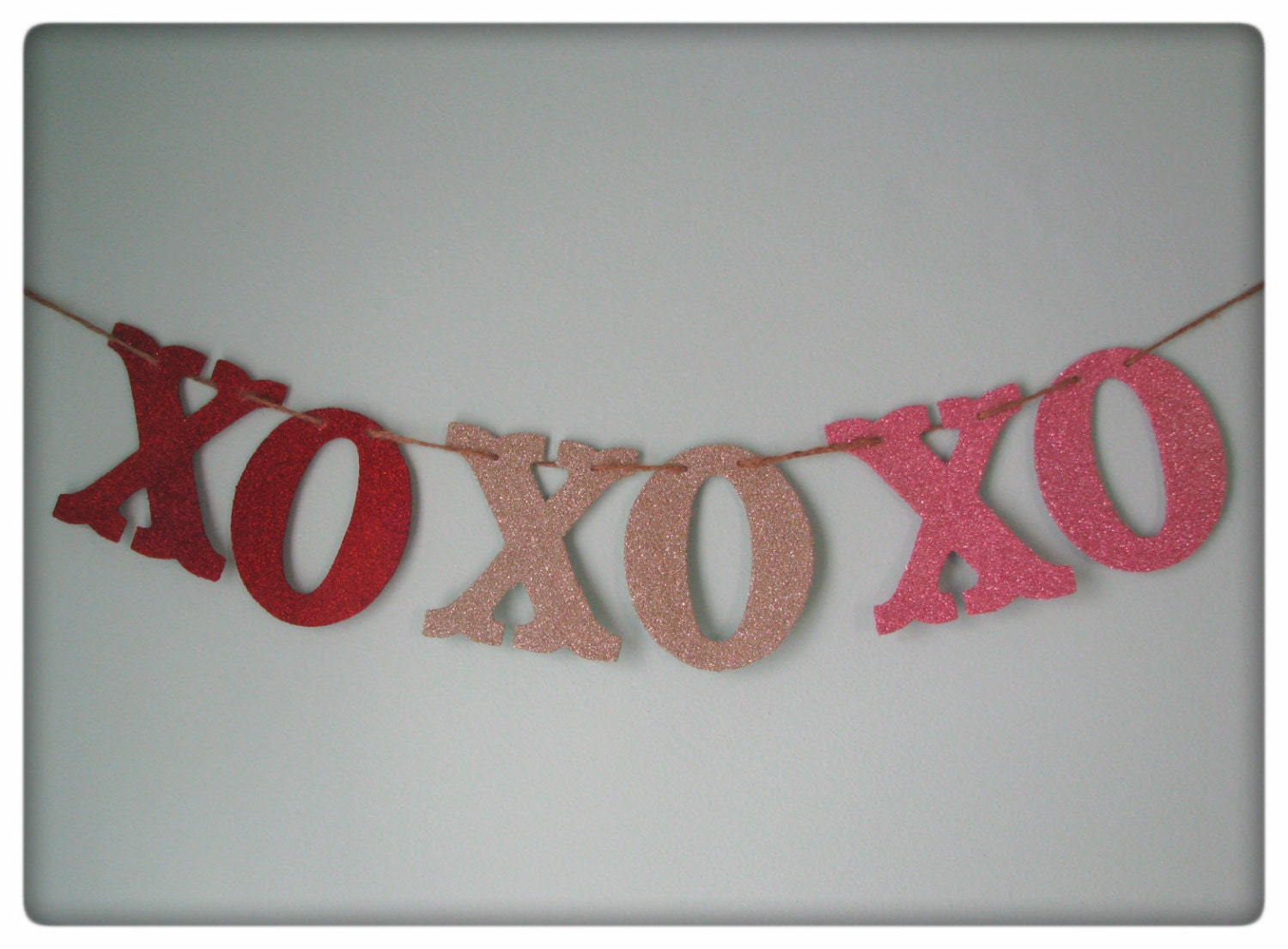 Vintage Inspired XO XO XO Valentine's Day  Glass Glittered Letter Banner