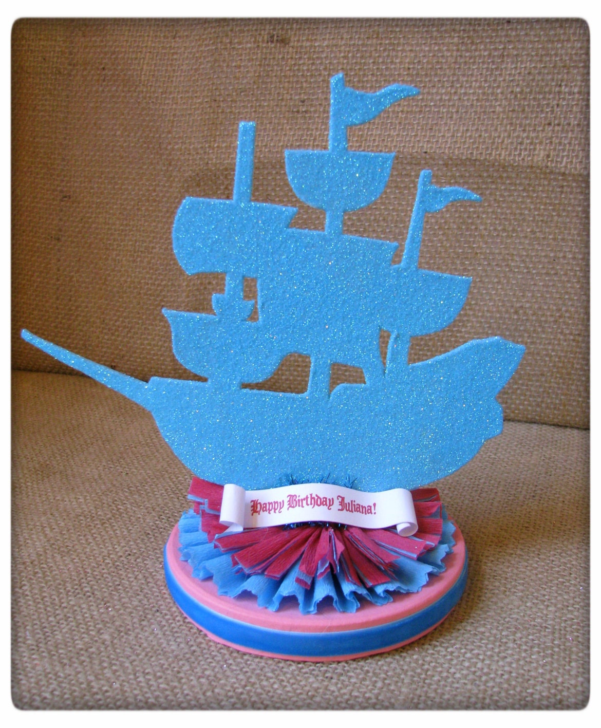 Handmade Girly Pirate Ship Cake Topper