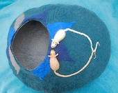 A Medium Kitten Cat Bed Pod Cave for Cosy Sleeping and Sweet Dreams Hand Made Wet Felted