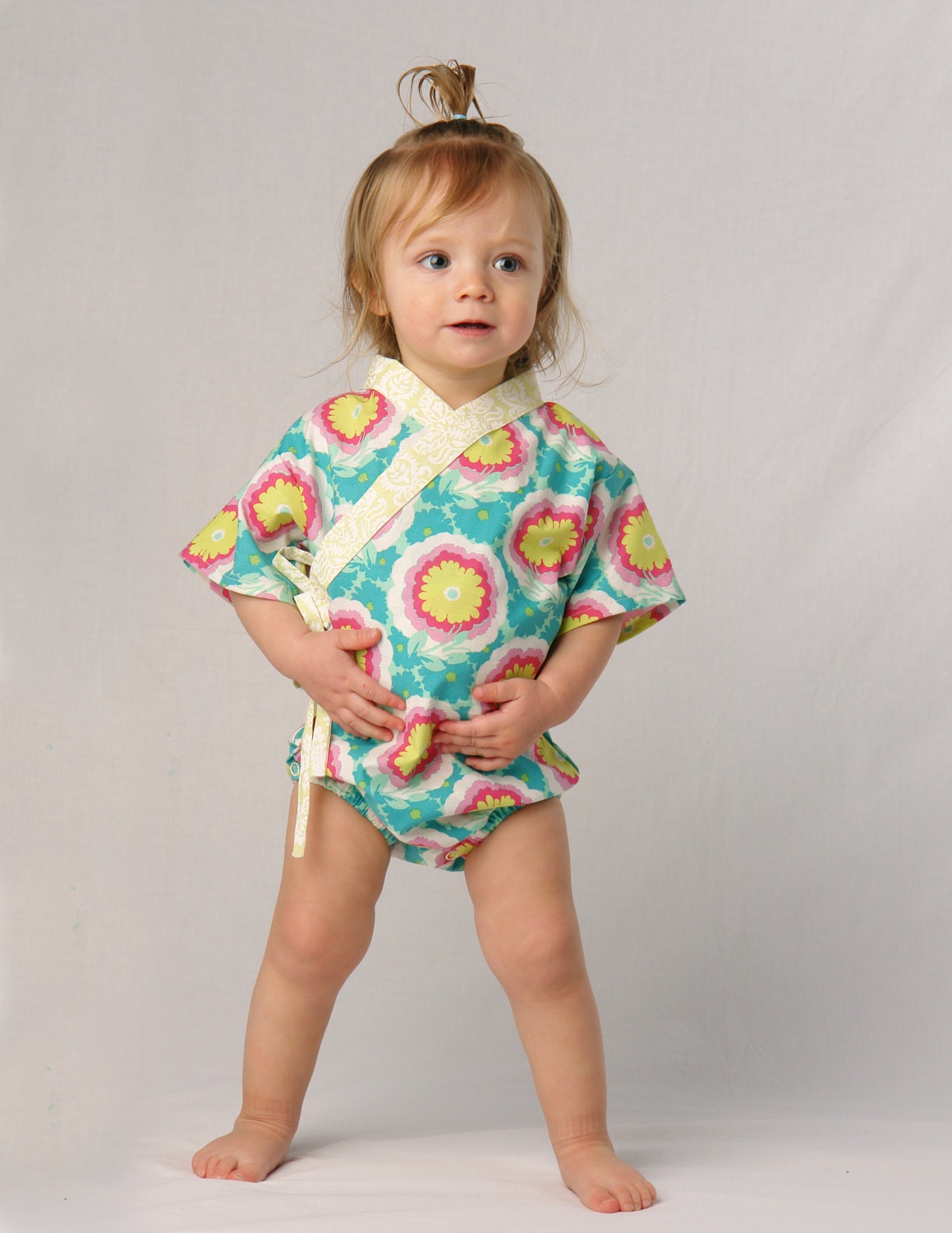 Baby Kimono One peice outfit - BUTTERCUP - sizes 0 through 24 - japanese baby jinbei