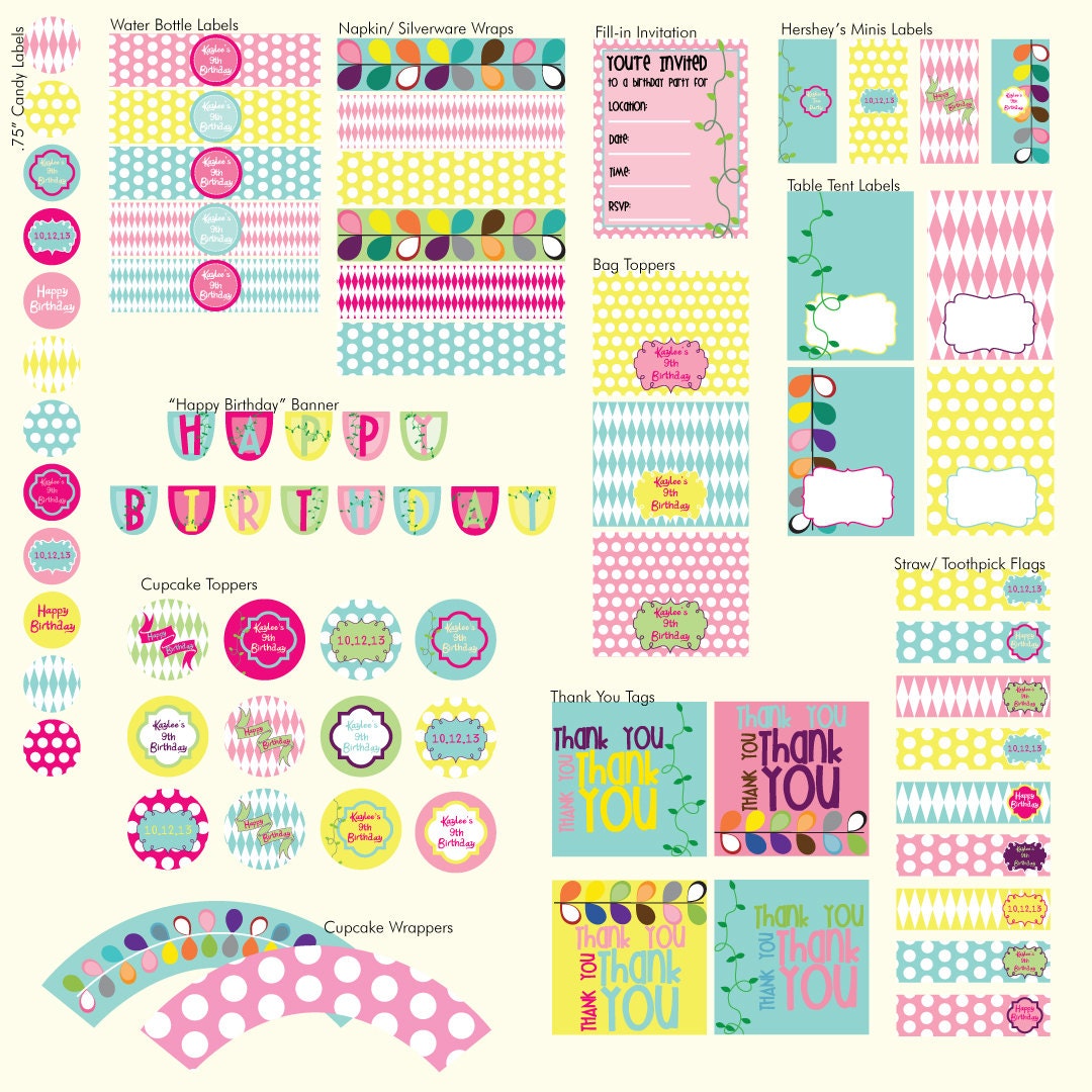 PRINTABLE PDF Super Birthday Party Package Tea Party/ Garden Party/ Girly/ Fairy/ Slumber Party Il_170x135