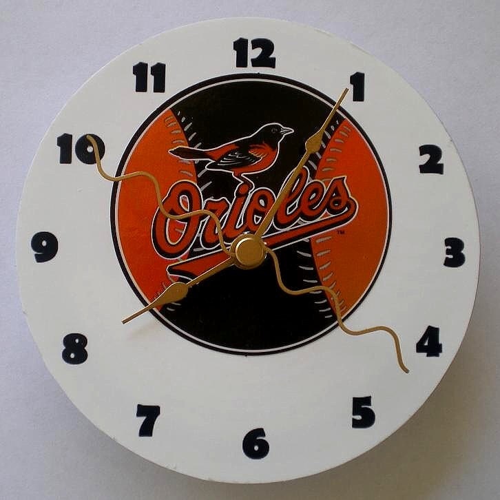 CD Clock Baltimore Orioles MLB Baseball Team Logo Compact Disc Clock for Desk or Wall