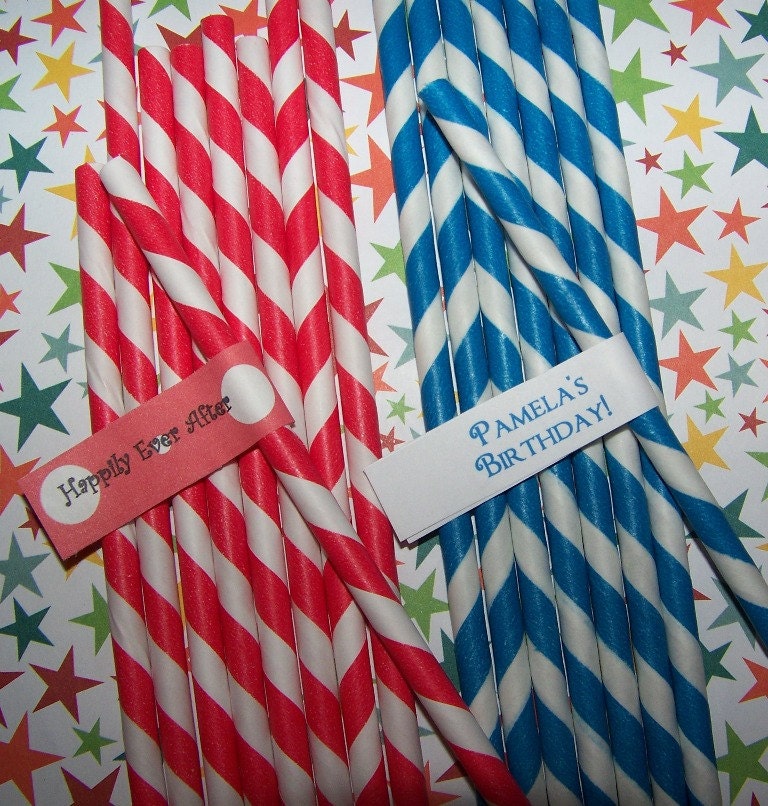 Paper Straws Blue Stripe Paper Straws 150 Straws  Baby Shower Decorations Wedding Circus Birthday Party